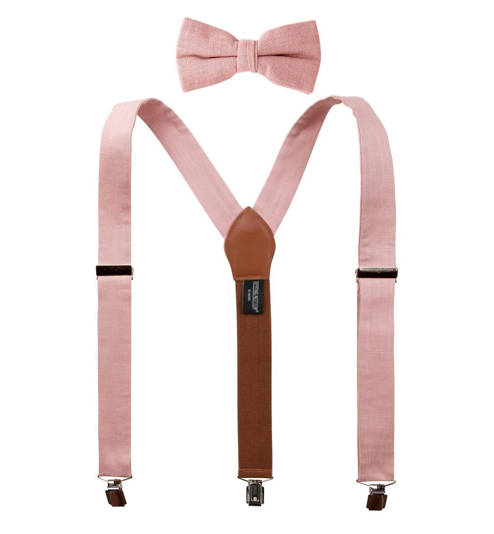 4067 ' Linen Blend Suspenders and Bow Tie Set for Groomsmen Wedding, Desert